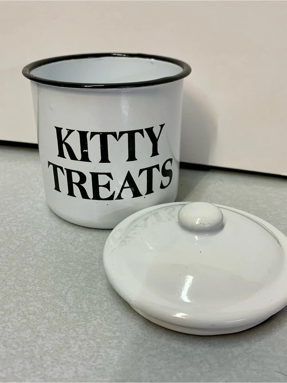 Farmhouse Enamelware Kitty Treats Canister Mini Jar